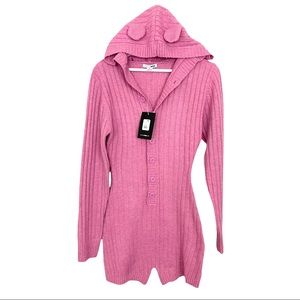 Fashion Nova Pink Adorbs Ribbed Hooded Romper Shorts Pajamas with Ears